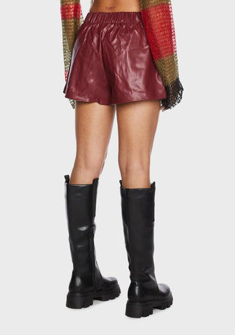 Burgundy Count On Me Vegan Leather Shorts