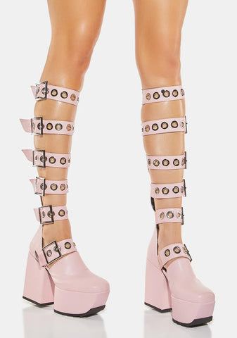 Pink Barbarian Platform Knee-High Boots