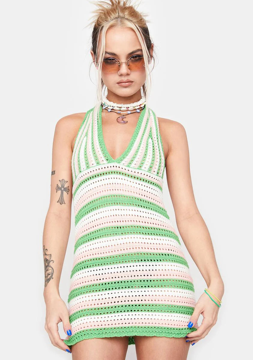 Lime Embrace The Heat Crochet Dress