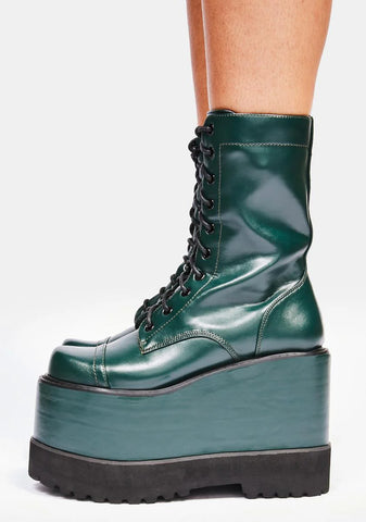 Olive Dizzy Platform Boots