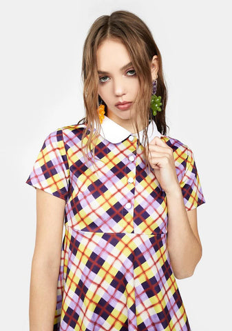 All Hail Me Plaid Mini Dress - Purple