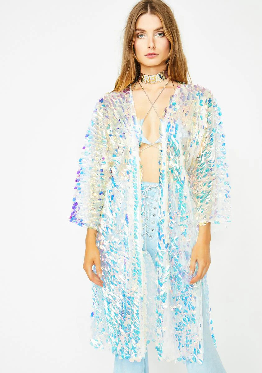 Aqua Glimmer Goddess Sequin Kimono