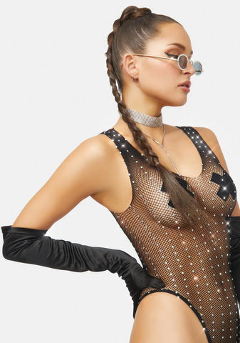 Beck And Call Rhinestone Fishnet Bodysuit