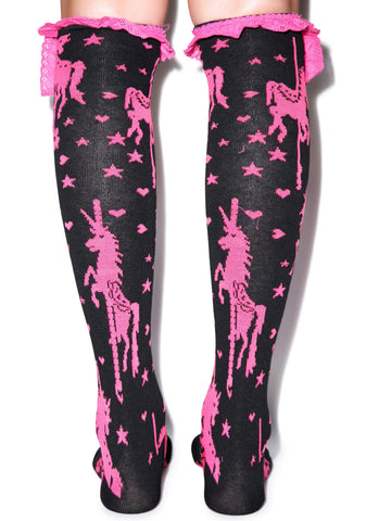 Unicorn Carousel Eyelet Knee Sock