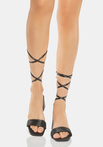 Caught Out Black Satin Block Heels