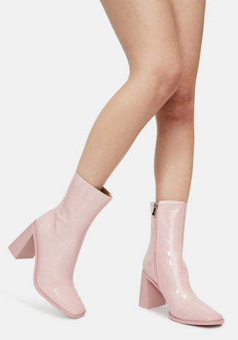 Pink Patent Belle Heeled Boots