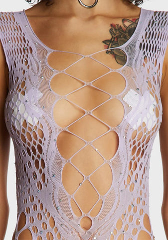 Bombshell Beauty Fishnet Bodysuit - Light Purple