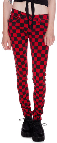 Dyed Checkered Jeans - Red