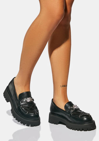 Silent Dusk Owl Pentagram Loafers