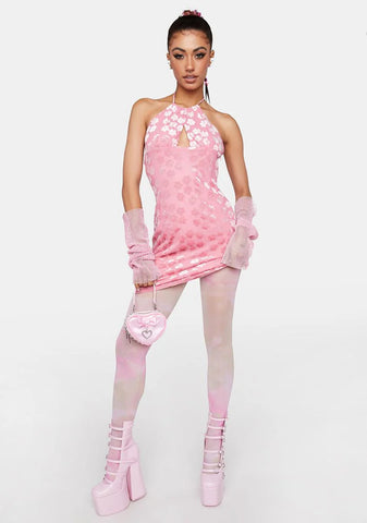 Pink Floral Halter Mini Dress