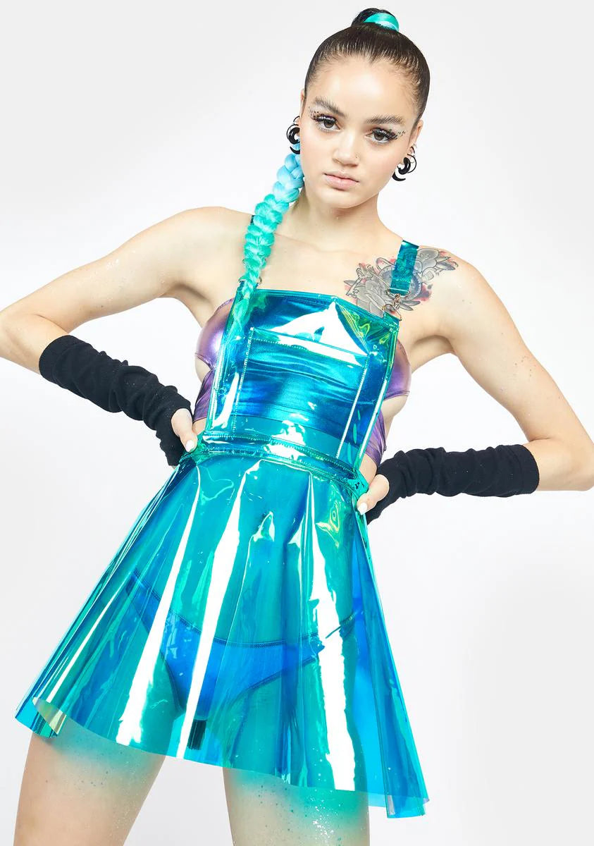 Aqua Gurl Hologram Overall Dress