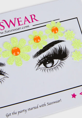 Neon Yellow Blacklight Daisy Face Stickers