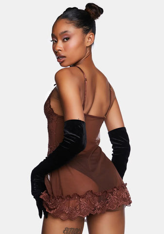 Cappuccino Valentine Lace And Bow Babydoll