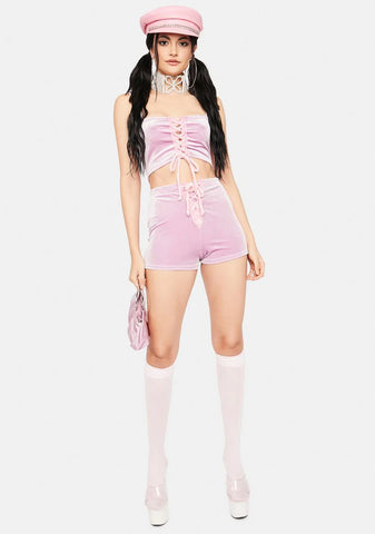 Blush Come Here Often Lace Up Shorts