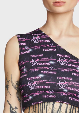 One Shoulder Techno Print Top