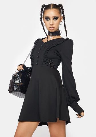 Dark Lotus Leaf V-Neck Dress