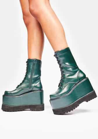 Olive Dizzy Platform Boots
