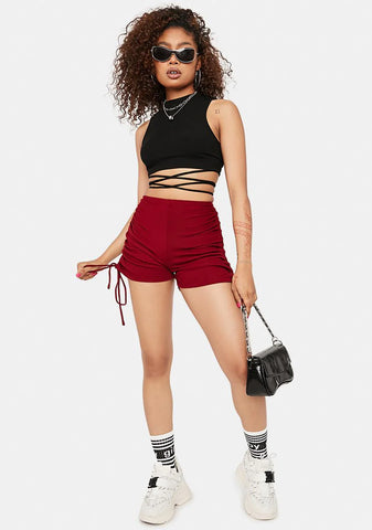 Burgundy About That Life Ruched Shorts