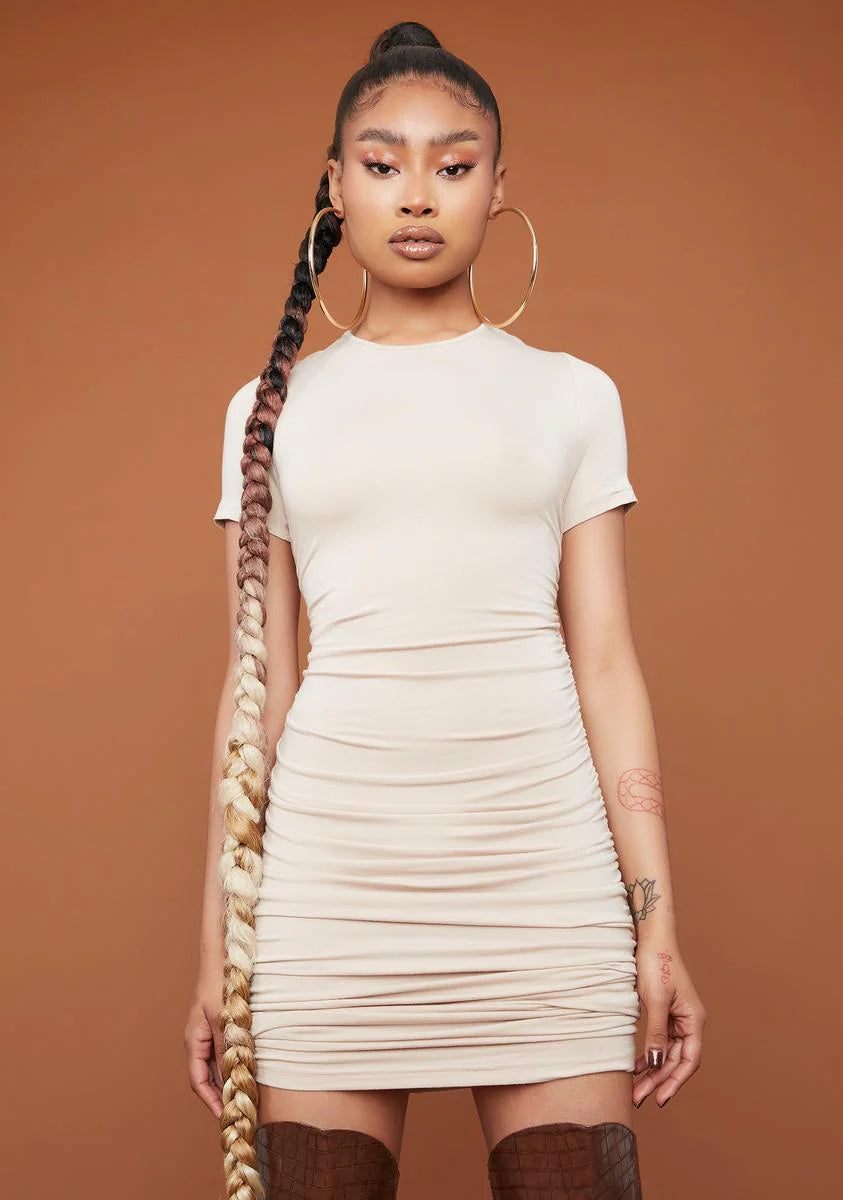 Nude Devoted To You Ruched Mini Dress