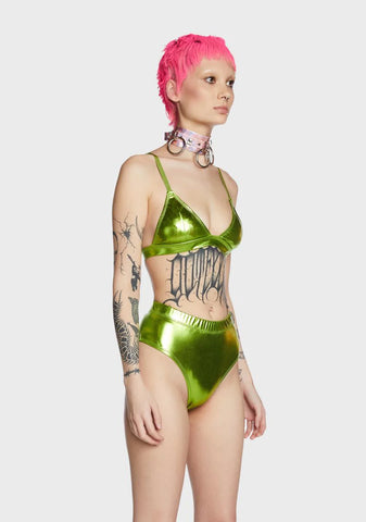 Cosmic Ace Metallic Bra Top - Lime