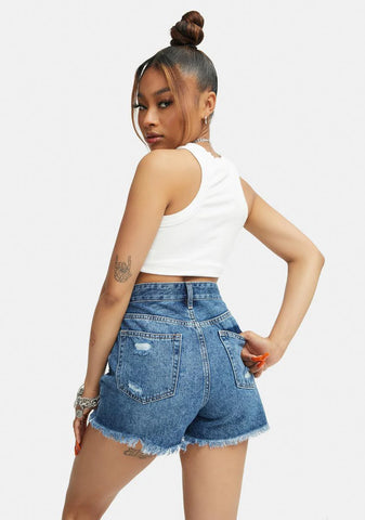 Mid Rise Distressed Jean Shorts