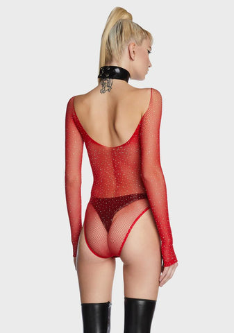 Cherry Frozen Ice Rhinestone Fishnet Bodysuit