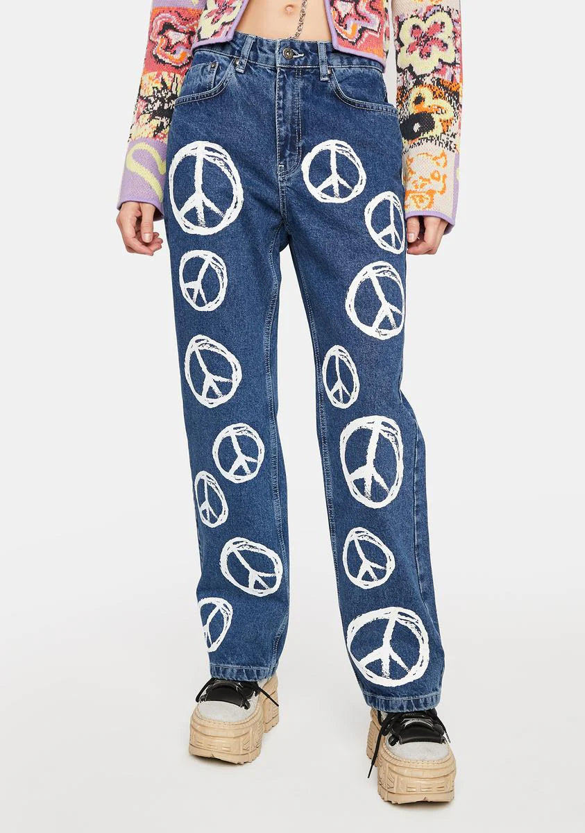 Peace Printed Hope Release Jeans