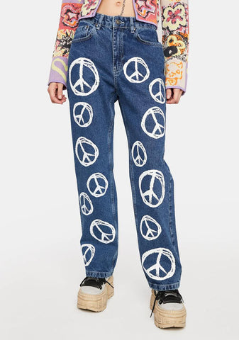 Peace Printed Hope Release Jeans