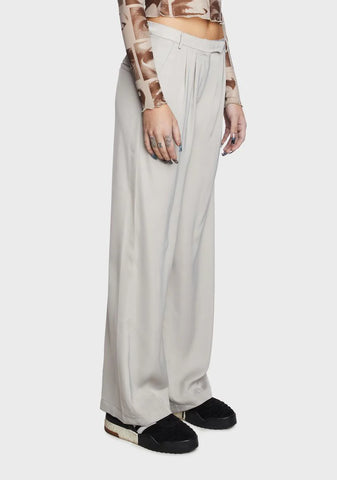 Taupe Satin Pintuck Wide Pants