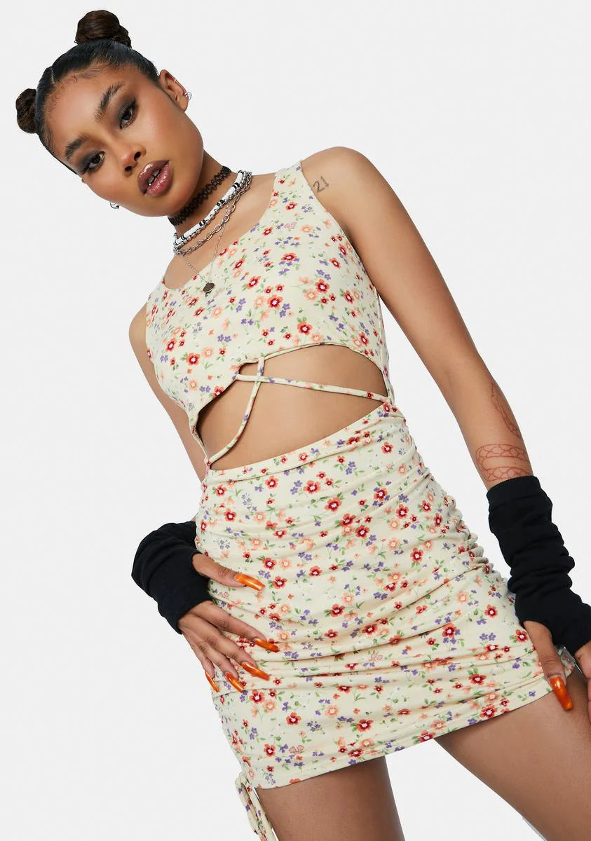 Crazy Idea Floral Cutout Mini Dress