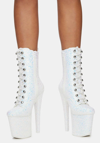 Mya Star White Glitter Platform Boots