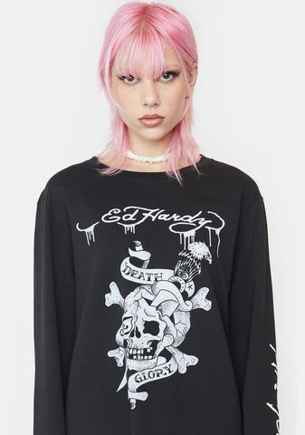 Rhinestone Death Or Glory Long Sleeve Tee