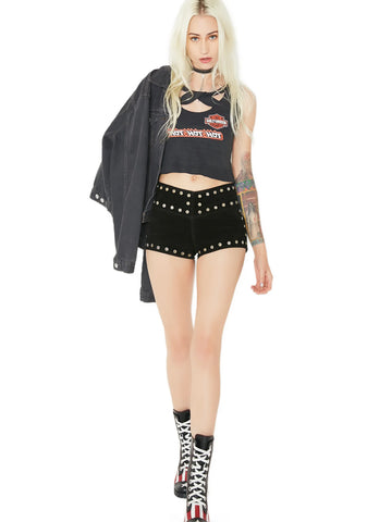 Black Suede Grommet Shorts