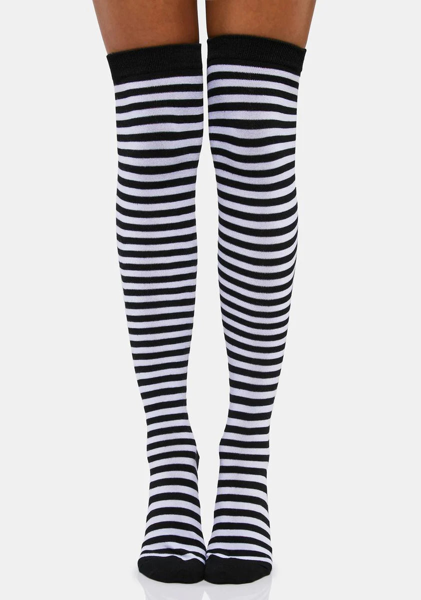 Wicked Glazed Thoughts Striped Thigh High Socks