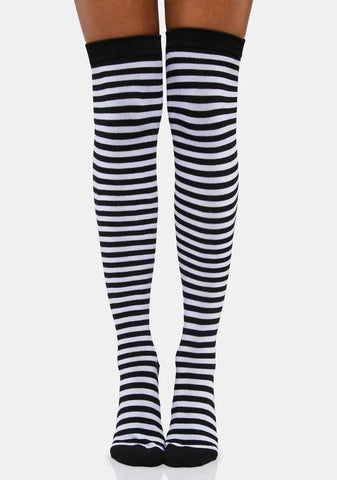 Wicked Glazed Thoughts Striped Thigh High Socks