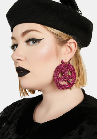 Pink Glitter Pumpkin Hoop Earrings