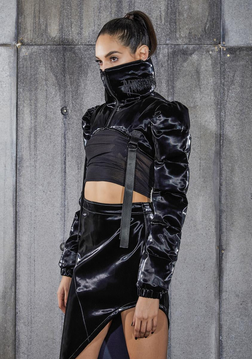 Snare Wet Look High Neck Shrug Jacket