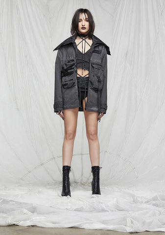 Synth Unisex Charcoal Washed Mask Utility Jacket