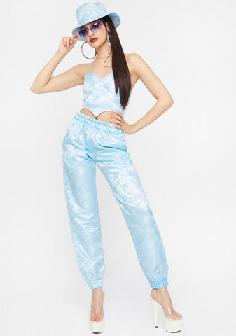 Sky Satin Cropped Corset Top