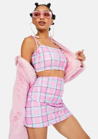 Pink Plaid Mini Skirt