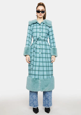 Teal Love Goes On Plaid Coat