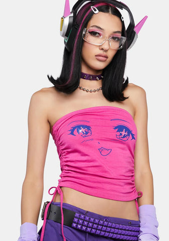 Anime Face Ruched Bandeau Top