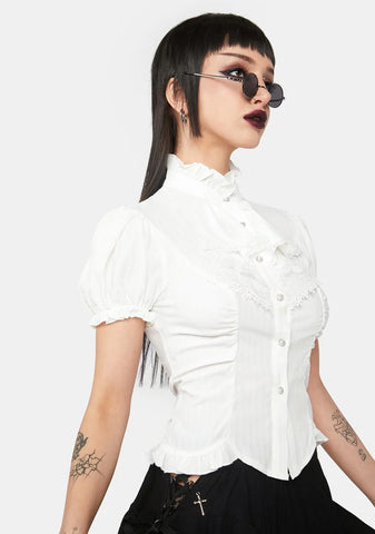 White Cropped Button Top