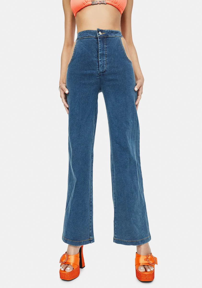 Indigo No Sneak Peeks Cutout Denim Jeans
