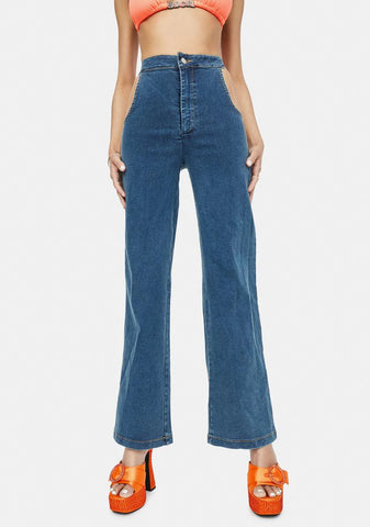 Indigo No Sneak Peeks Cutout Denim Jeans