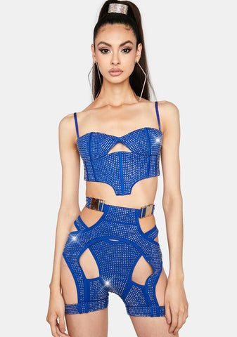 Blue Morph Rhinestone Cut-Out Shorts