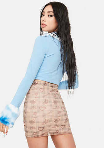 Tan Angel Plaid Mesh Skirt