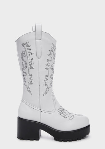 White Wintu Chunky Western Boots