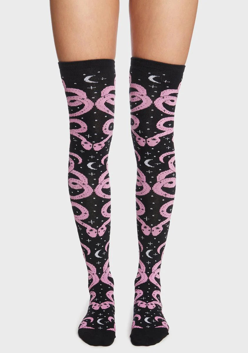 Snake And Moon Thigh High Socks