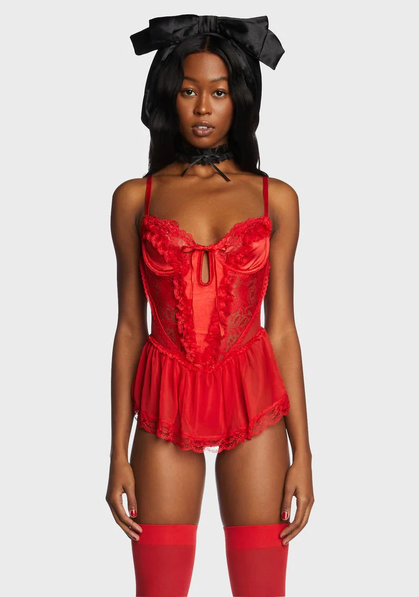 Spoiled But Not Rotten Lace Teddy- Red